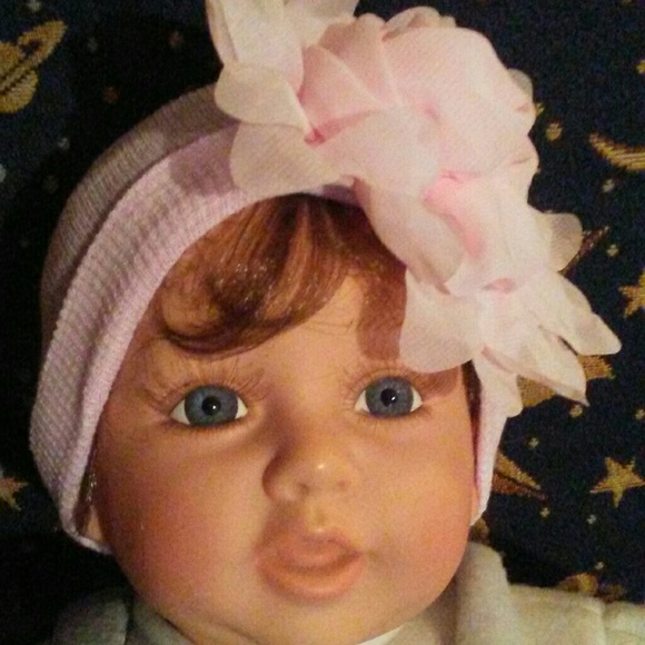 Pink silky flower baby/toddler hat - Picture 1 of 6